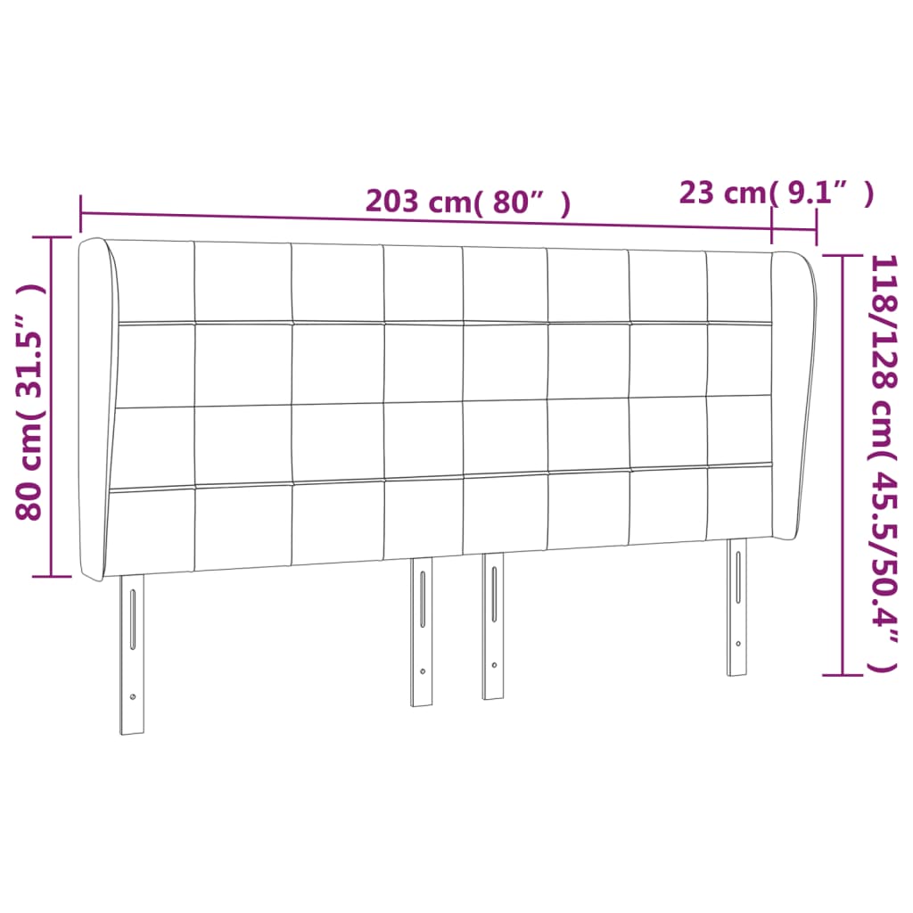 sengegavl med kanter 203x23x118/128 cm stof cremefarvet