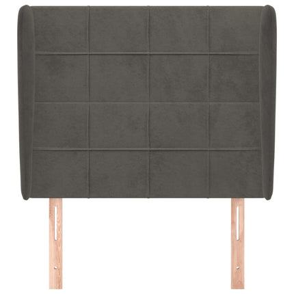 sengegavl med kanter 83x23x118/128 cm fløjl mørkegrå
