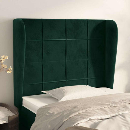 sengegavl med kanter 93x23x118/128 cm fløjl mørkegrøn