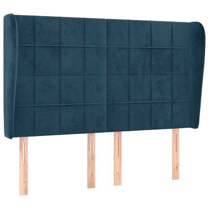 sengegavl med kanter 147x23x118/128 cm fløjl mørkeblå