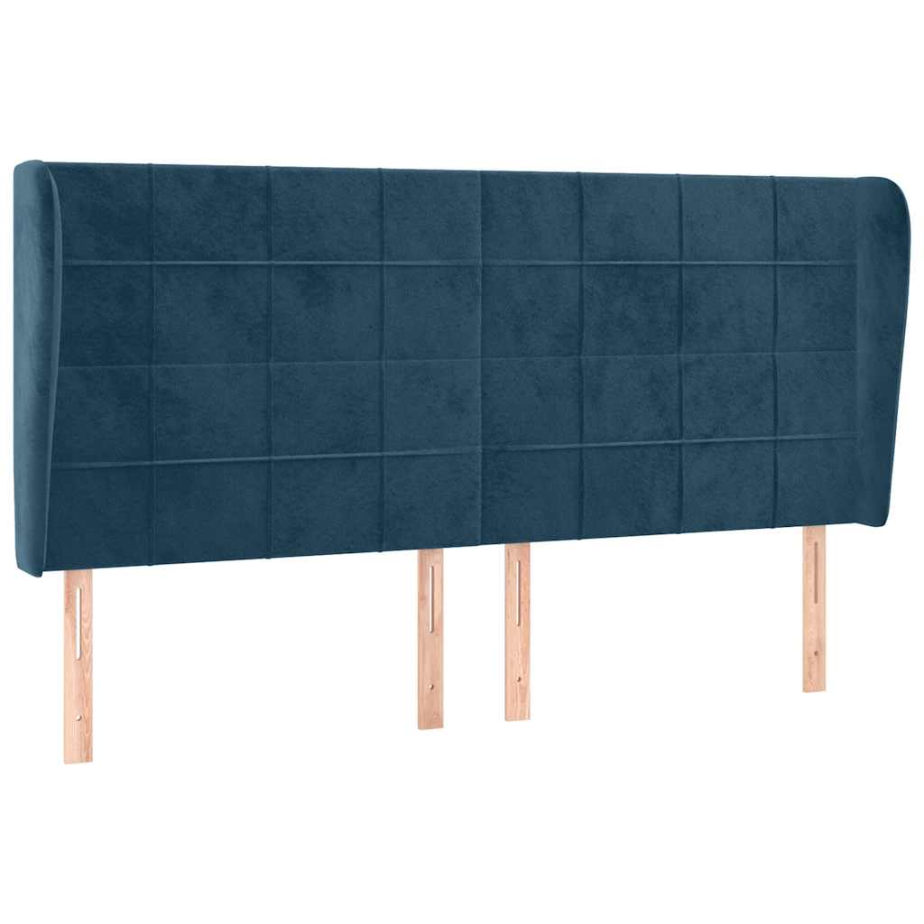 sengegavl med kanter 183x23x118/128 cm fløjl mørkeblå