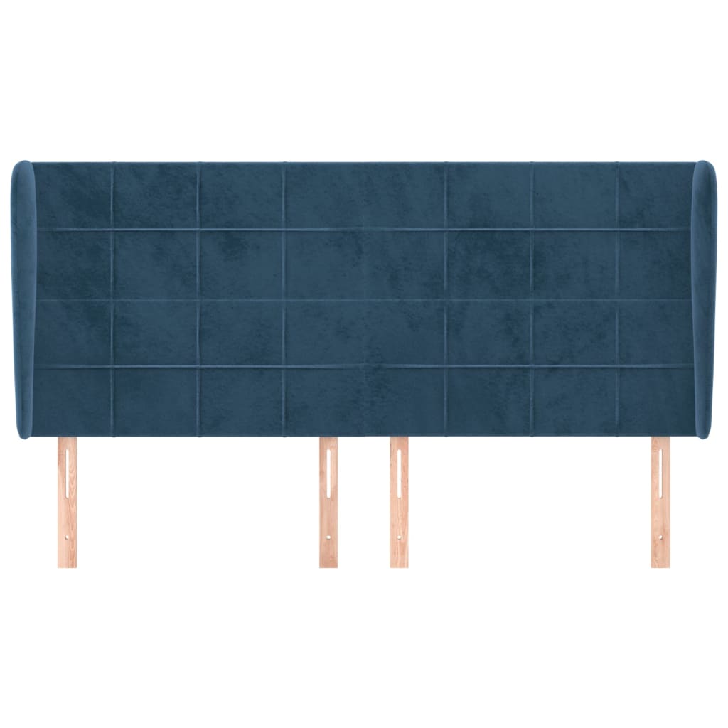 sengegavl med kanter 203x23x118/128 cm fløjl mørkeblå