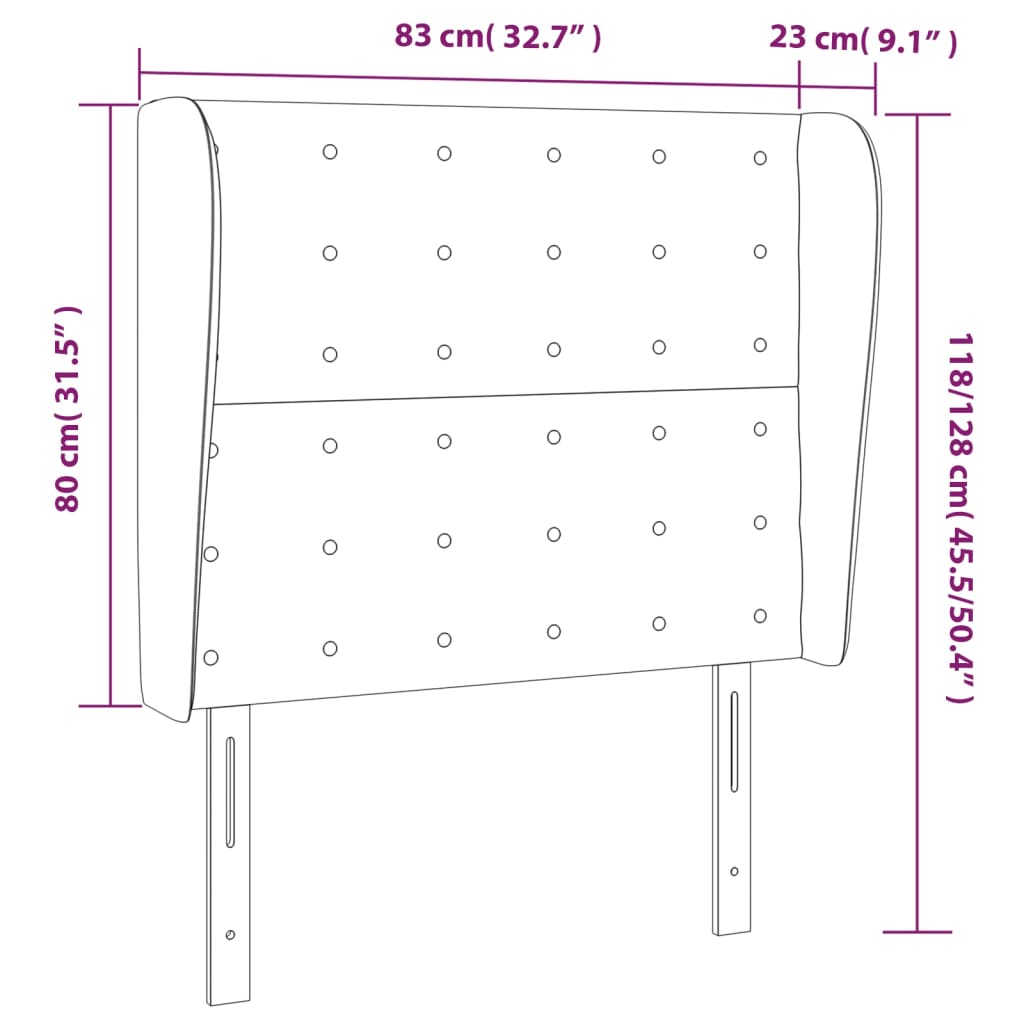 sengegavl med kanter 83x23x118/128 cm kunstlæder grå