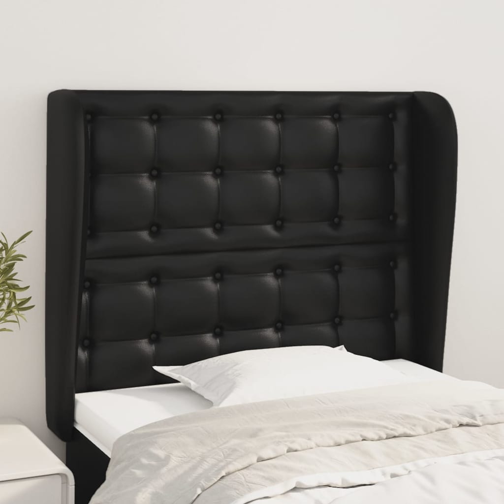 sengegavl med kanter 103x23x118/128 cm kunstlæder sort