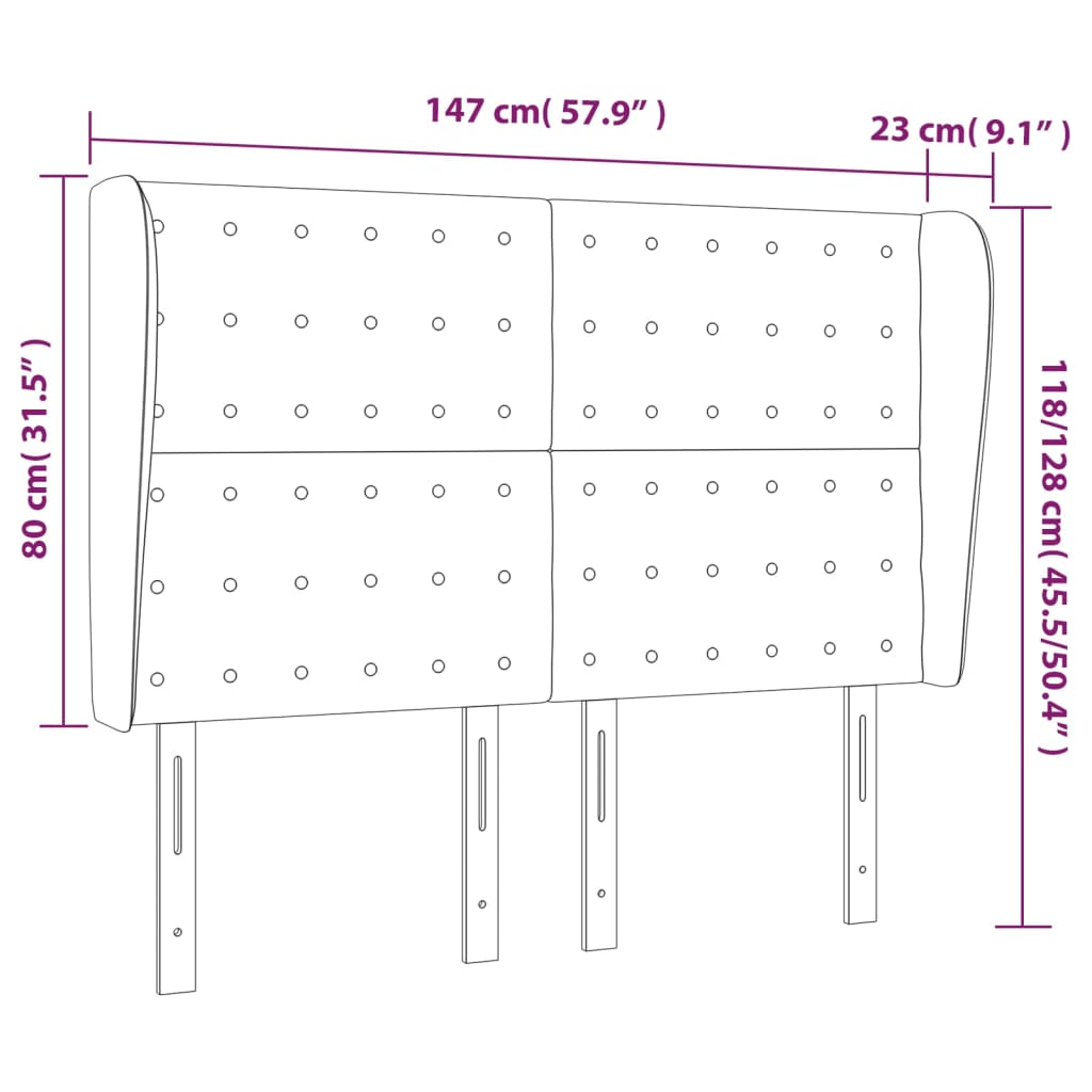 sengegavl med kanter 147x23x118/128 cm kunstlæder cremefarvet