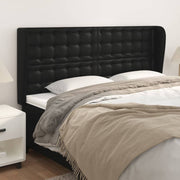 sengegavl med kanter 163x23x118/128 cm kunstlæder sort