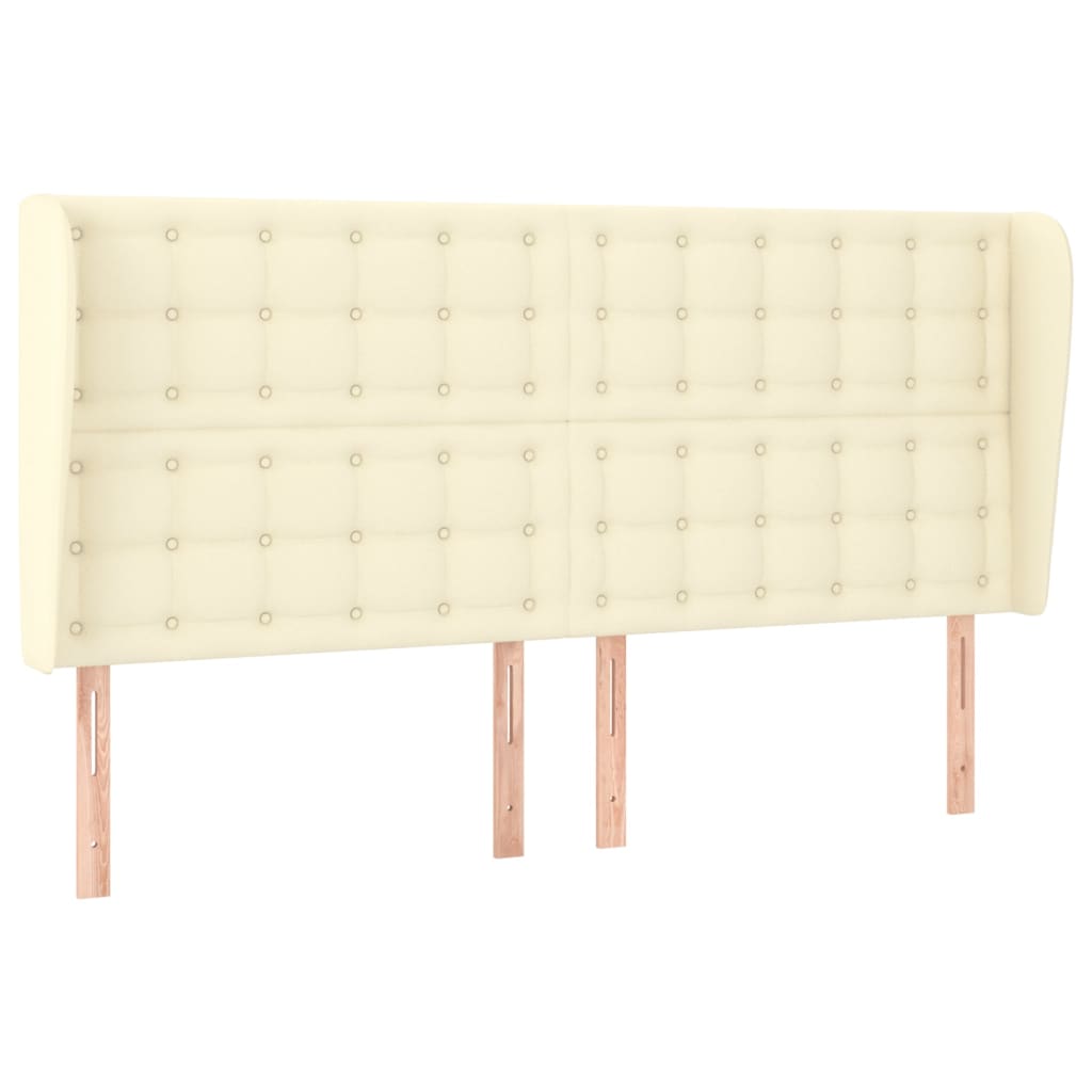 sengegavl med kanter 163x23x118/128 cm kunstlæder cremefarvet