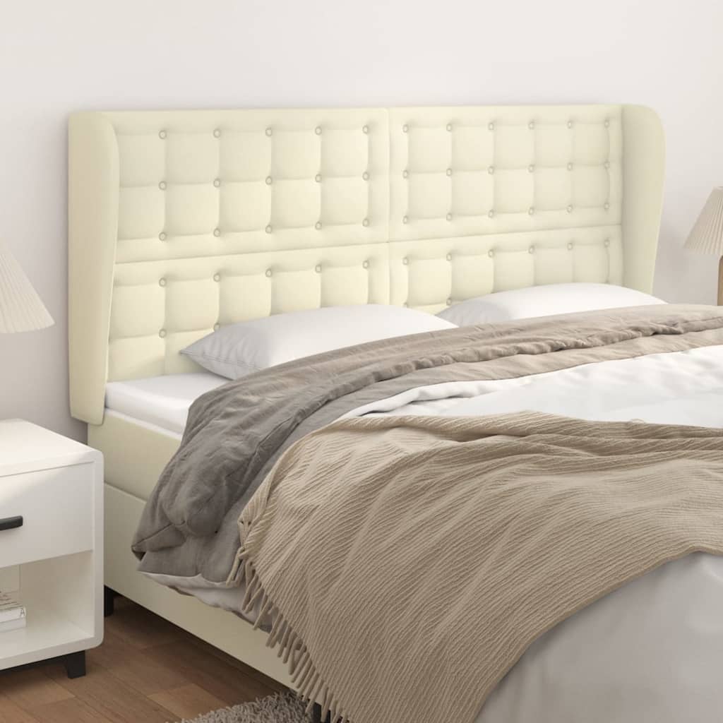 sengegavl med kanter 163x23x118/128 cm kunstlæder cremefarvet