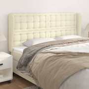 sengegavl med kanter 163x23x118/128 cm kunstlæder cremefarvet