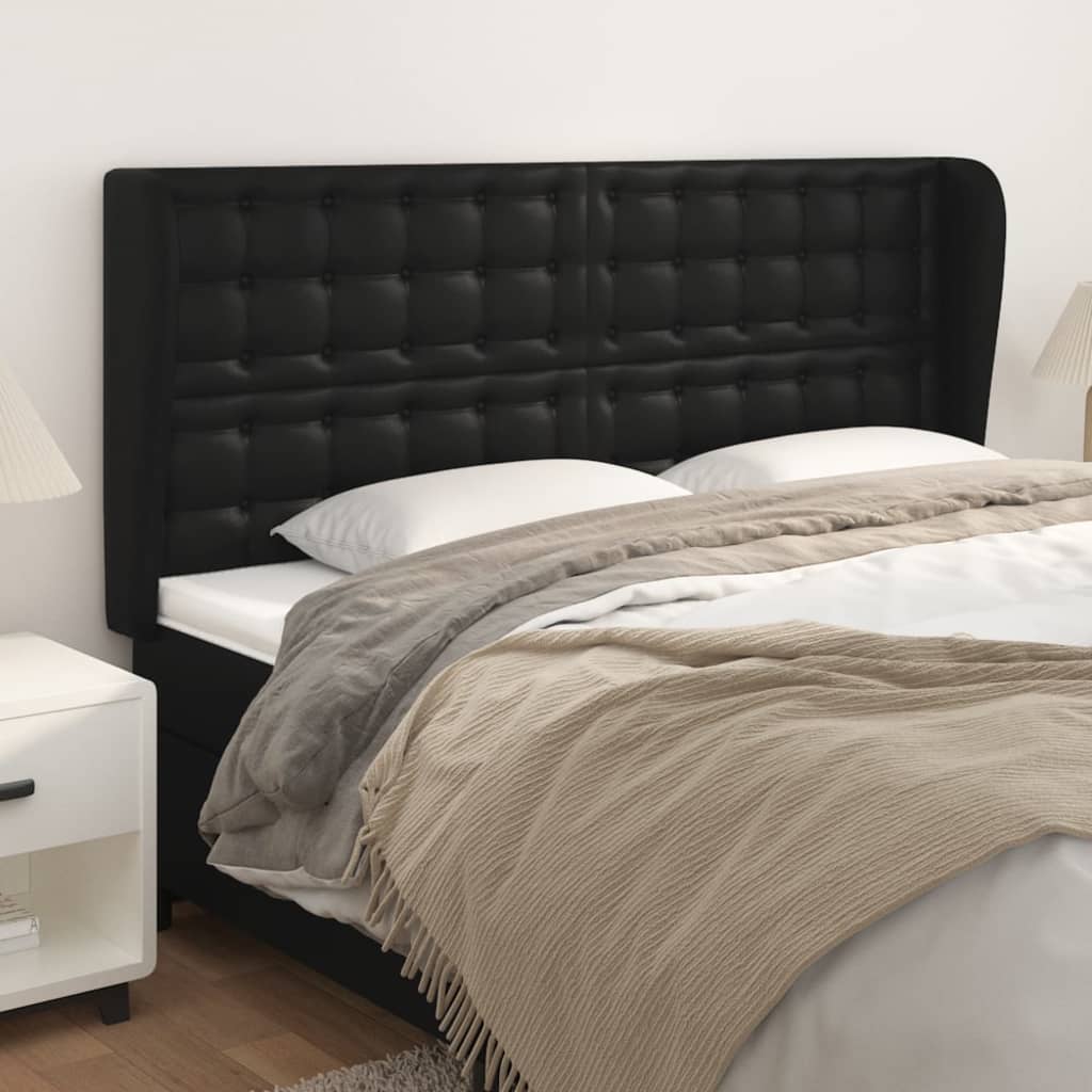 sengegavl med kanter 183x23x118/128 cm kunstlæder sort