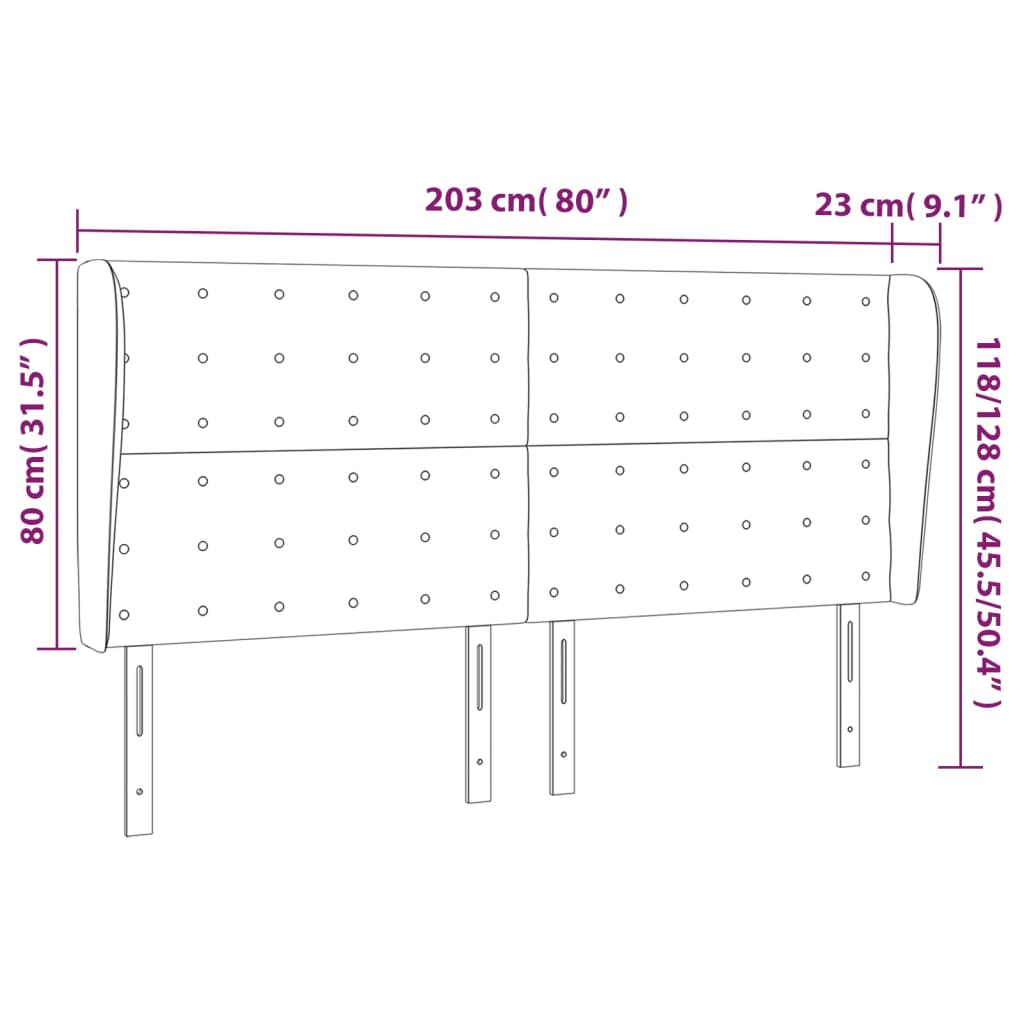 sengegavl med kanter 203x23x118/128 cm kunstlæder cremefarvet