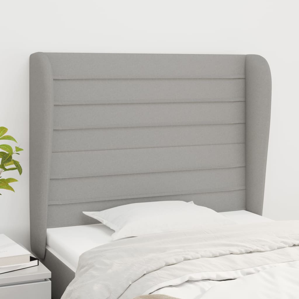 sengegavl med kanter 83x23x118/128 cm stof lysegrå