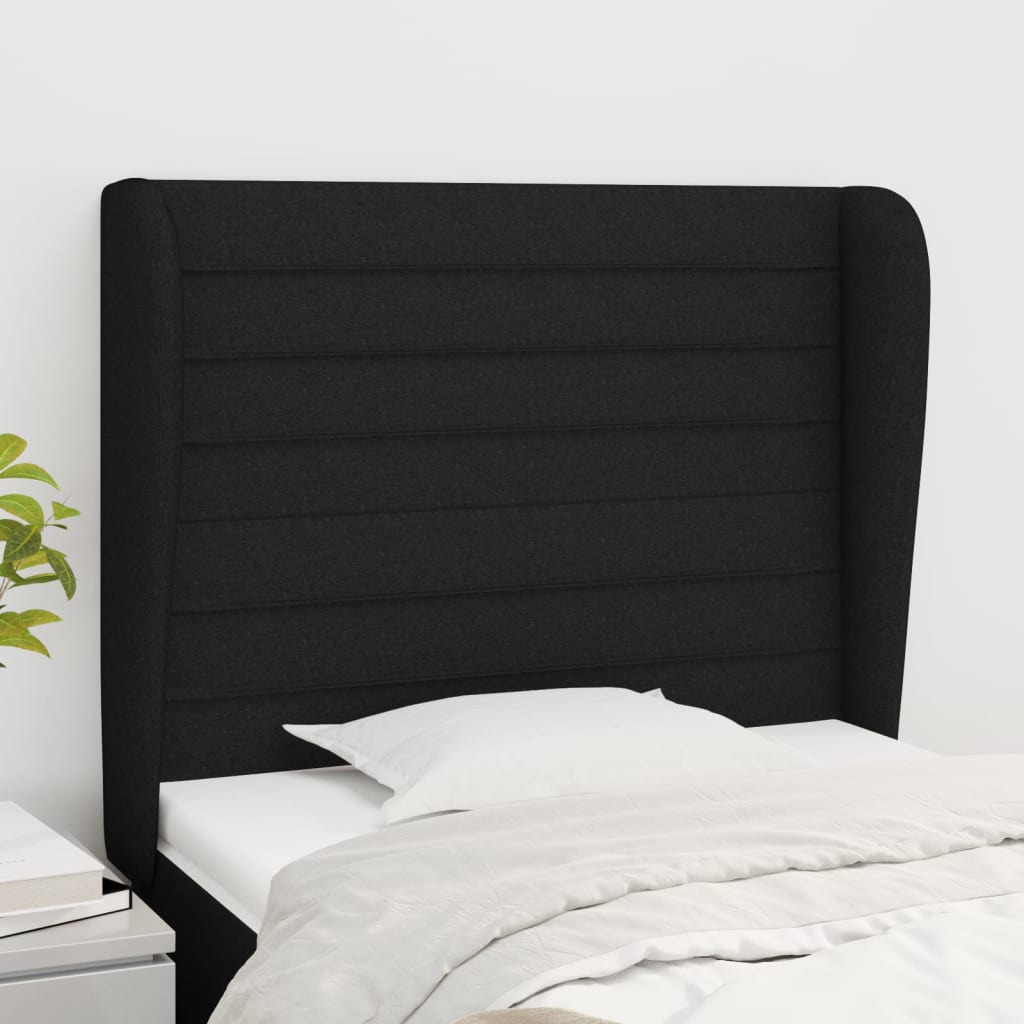 sengegavl med kanter 83x23x118/128 cm stof sort