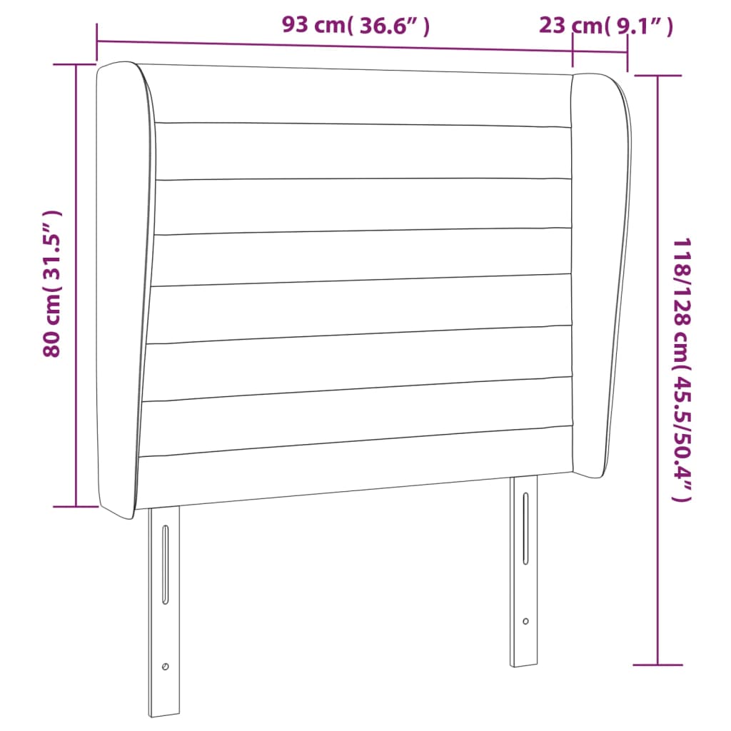 sengegavl med kanter 93x23x118/128 cm stof blå
