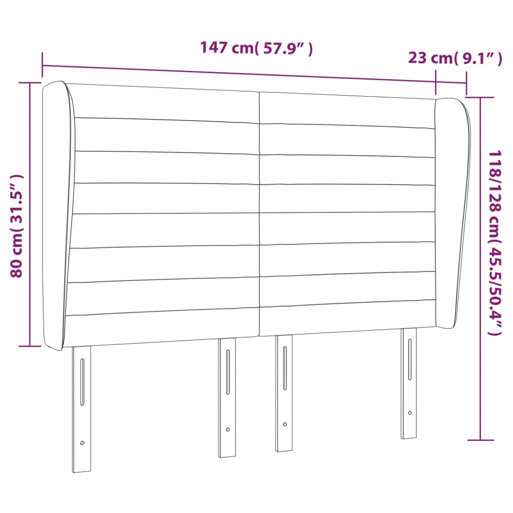 sengegavl med kanter 147x23x118/128 cm stof sort