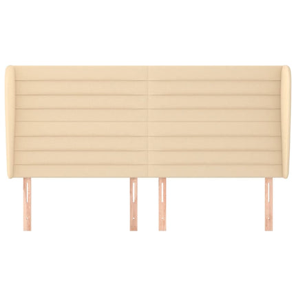 sengegavl med kanter 163x23x118/128 cm stof cremefarvet