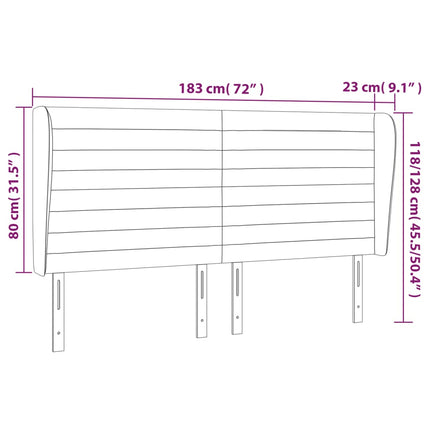 sengegavl med kanter 183x23x118/128 cm stof cremefarvet