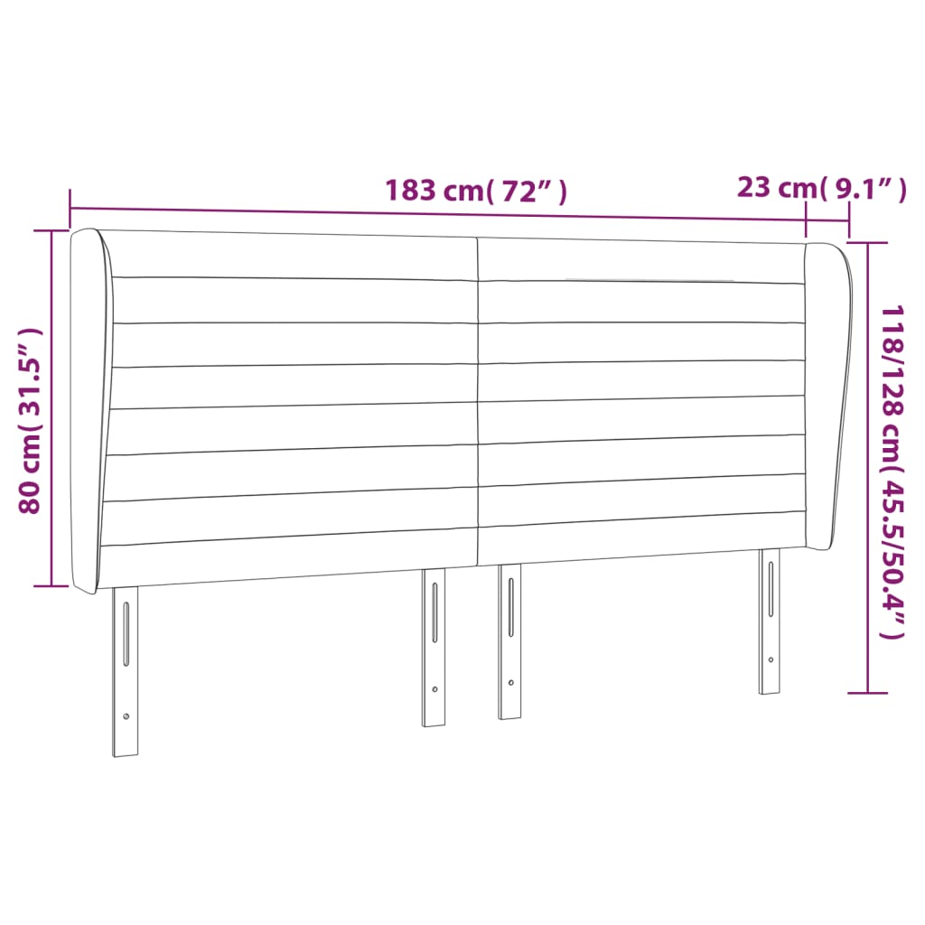 sengegavl med kanter 183x23x118/128 cm stof cremefarvet