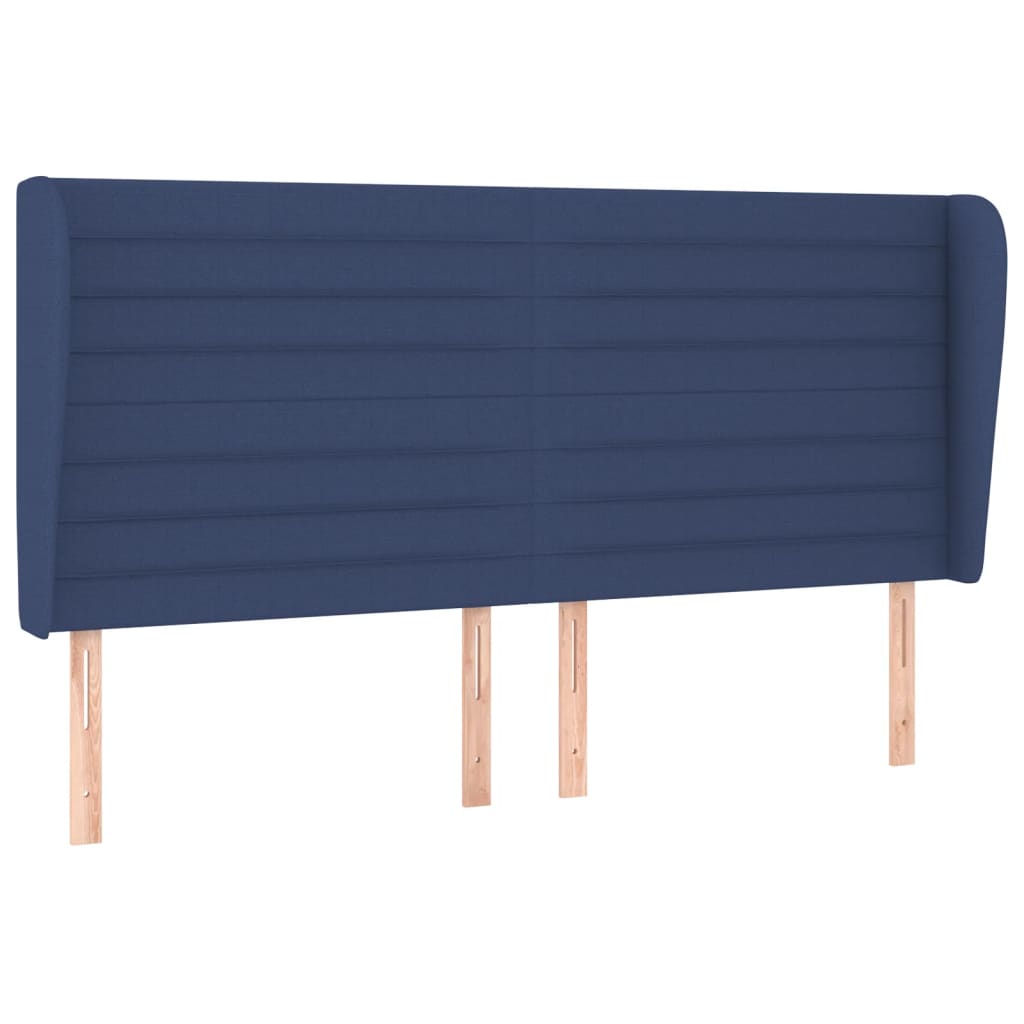 sengegavl med kanter 203x23x118/128 cm stof blå