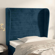 sengegavl med kanter 83x23x118/128 cm fløjl mørkeblå