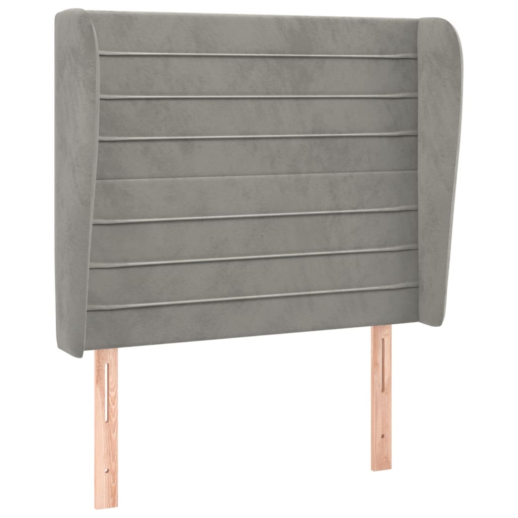 sengegavl med kanter 93x23x118/128 cm fløjl lysegrå