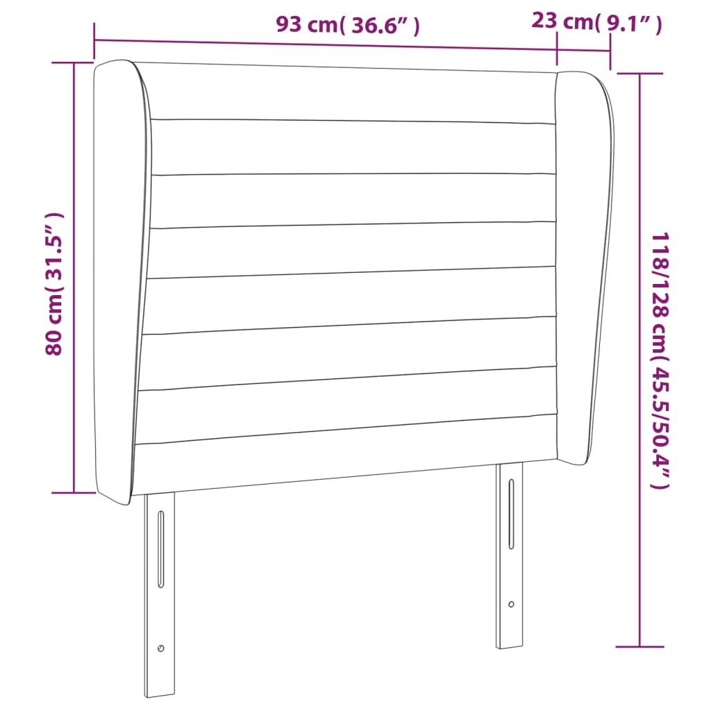 sengegavl med kanter 93x23x118/128 cm fløjl lysegrå