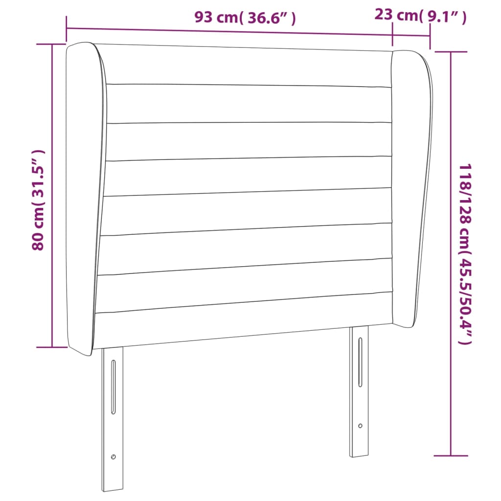 sengegavl med kanter 93x23x118/128 cm fløjl mørkegrå