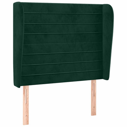 sengegavl med kanter 93x23x118/128 cm fløjl mørkegrøn