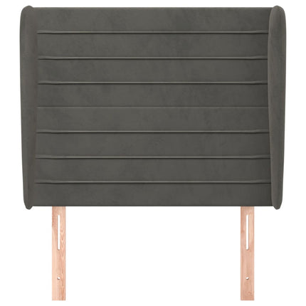 sengegavl med kanter 103x23x118/128 cm fløjl mørkegrå