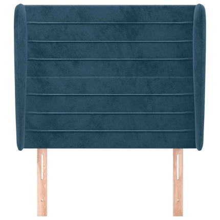 sengegavl med kanter 103x23x118/128 cm fløjl mørkeblå