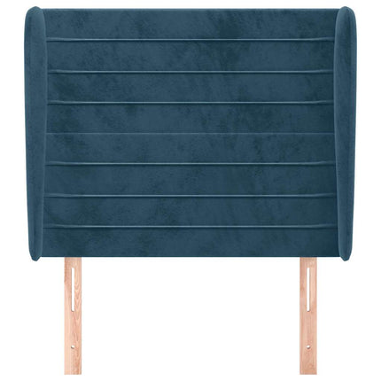 sengegavl med kanter 103x23x118/128 cm fløjl mørkeblå