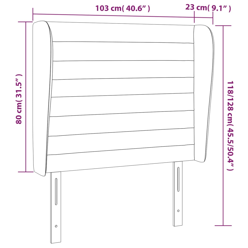 sengegavl med kanter 103x23x118/128 cm fløjl lyserød