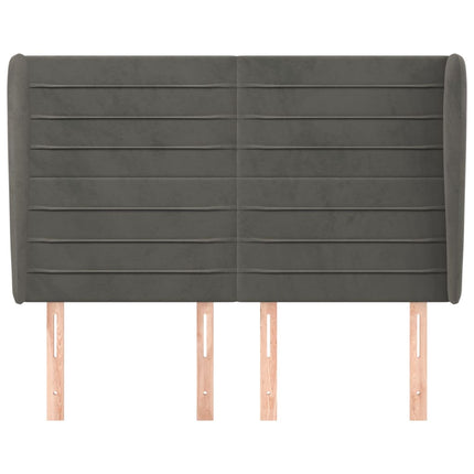 sengegavl med kanter 147x23x118/128 cm fløjl mørkegrå