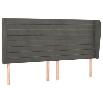 sengegavl med kanter 163x23x118/128 cm fløjl mørkegrå