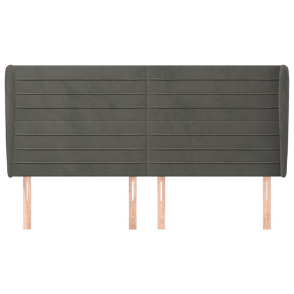 sengegavl med kanter 163x23x118/128 cm fløjl mørkegrå