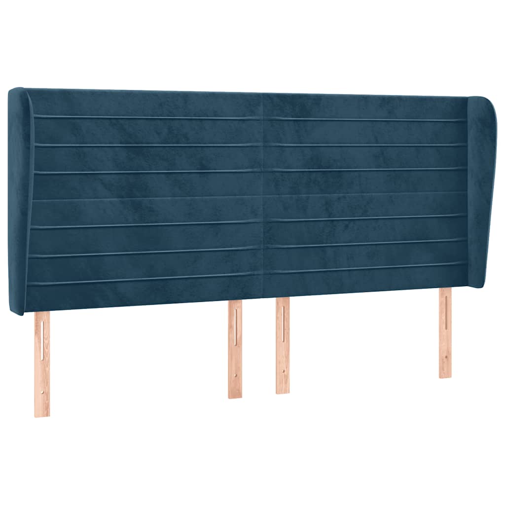 sengegavl med kanter 183x23x118/128 cm fløjl mørkeblå