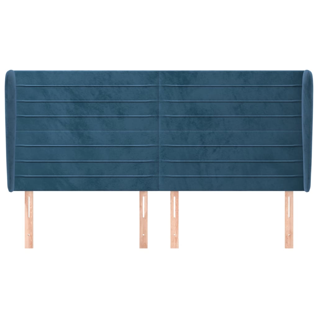 sengegavl med kanter 183x23x118/128 cm fløjl mørkeblå