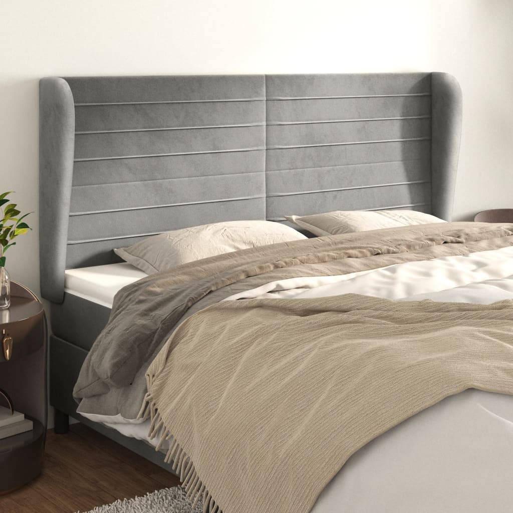 sengegavl med kanter 203x23x118/128 cm fløjl lysegrå