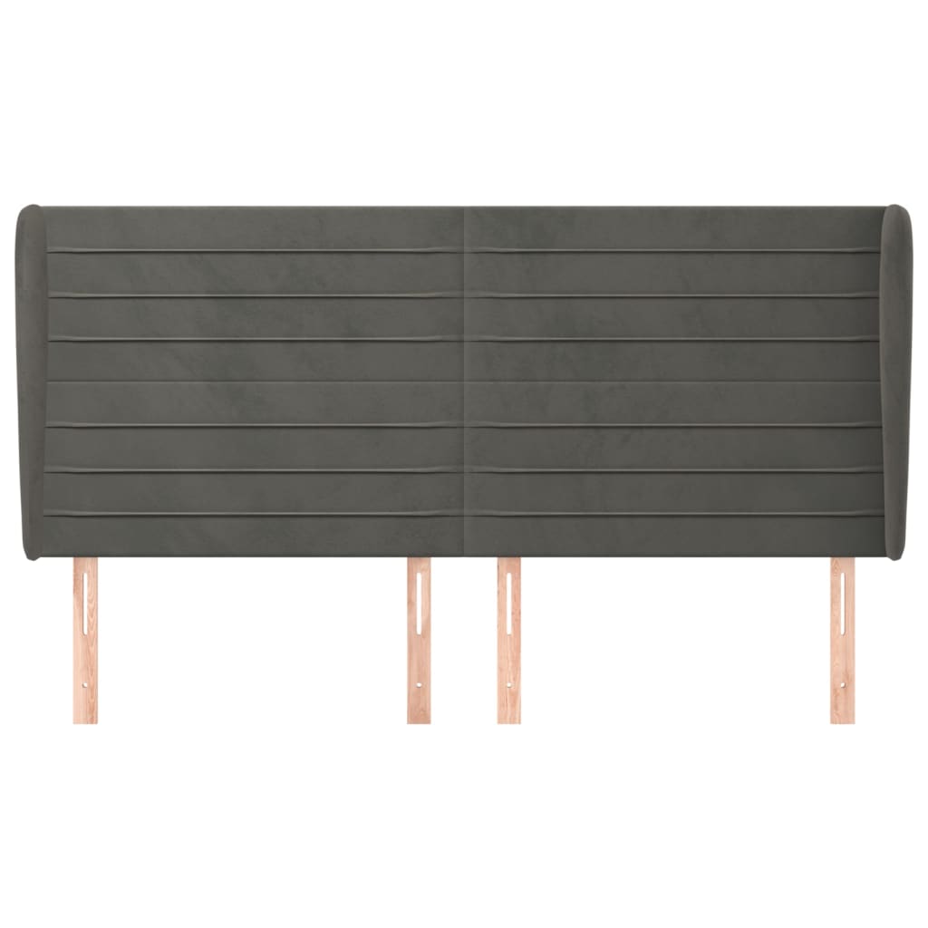 sengegavl med kanter 203x23x118/128 cm fløjl mørkegrå