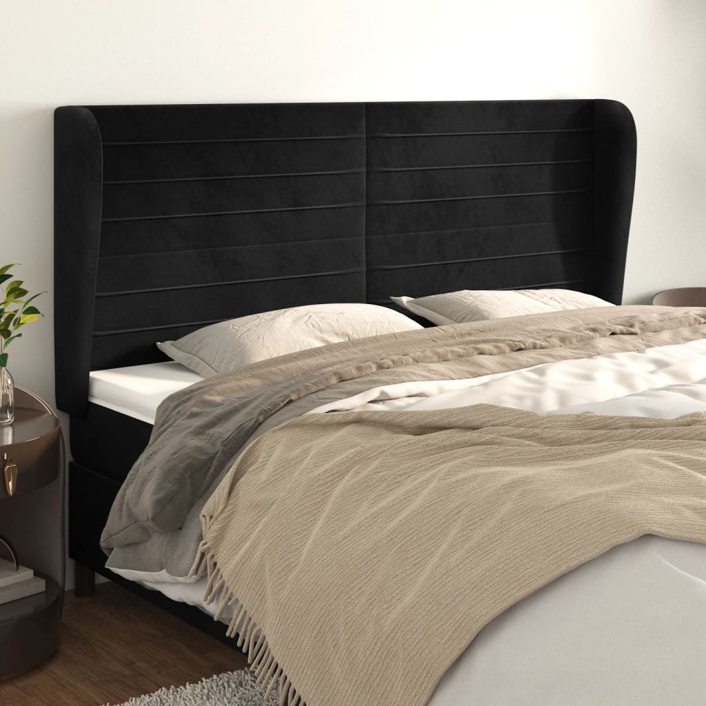 sengegavl med kanter 203x23x118/128 cm fløjl sort