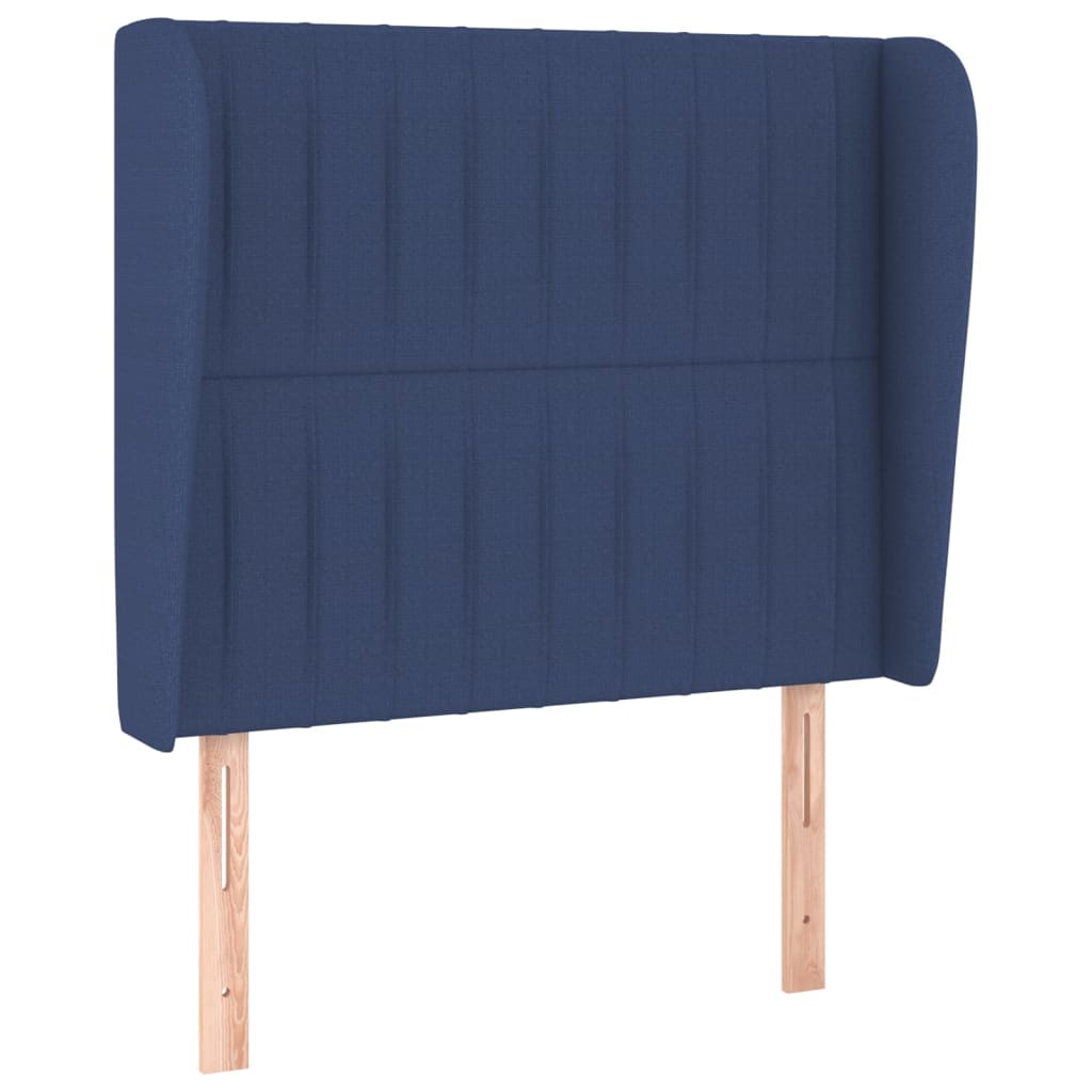 sengegavl med kanter 83x23x118/128 cm stof blå