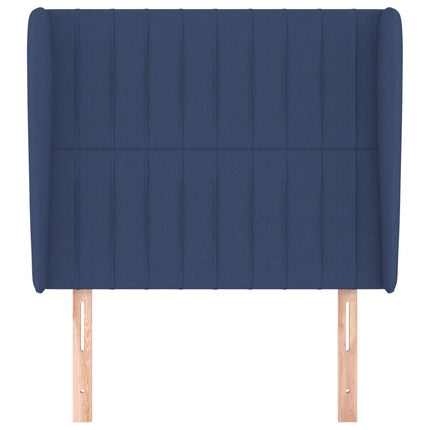 sengegavl med kanter 83x23x118/128 cm stof blå