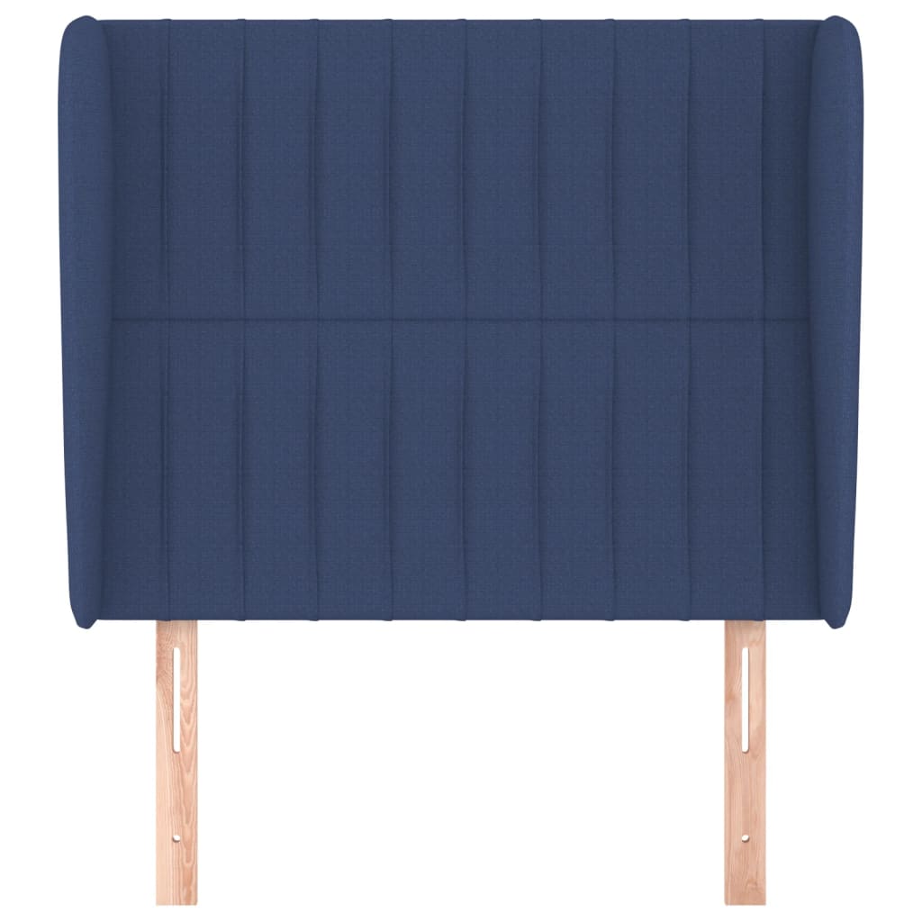 sengegavl med kanter 83x23x118/128 cm stof blå