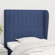 sengegavl med kanter 83x23x118/128 cm stof blå