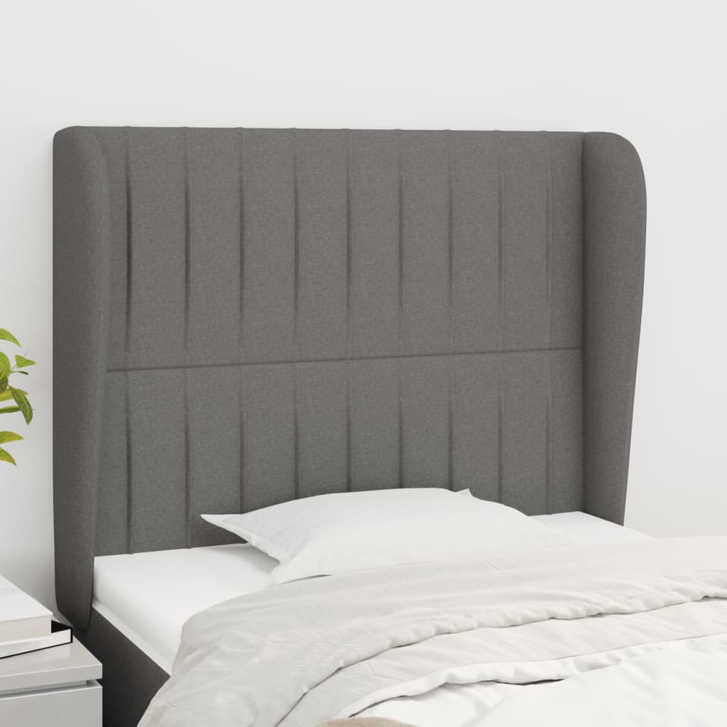 sengegavl med kanter 93x23x118/128 cm stof mørkegrå