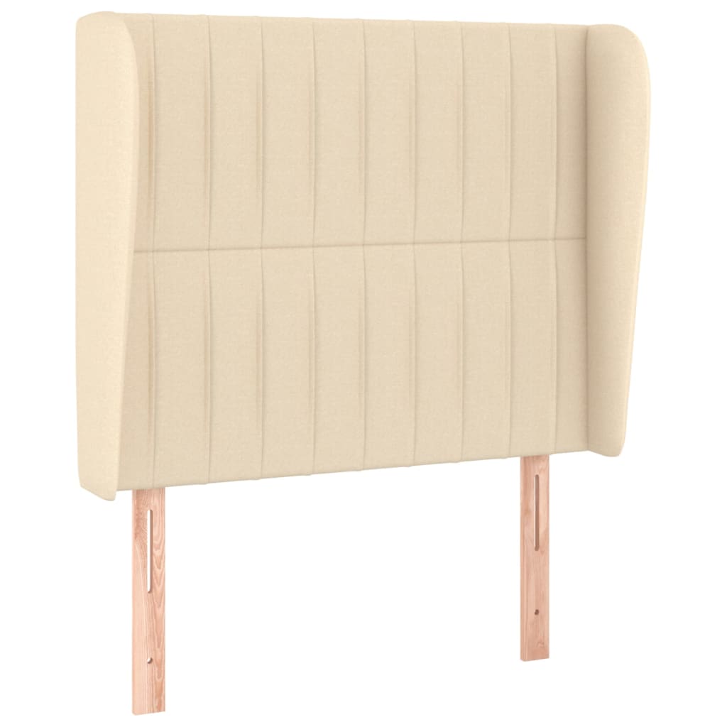 sengegavl med kanter 93x23x118/128 cm stof cremefarvet