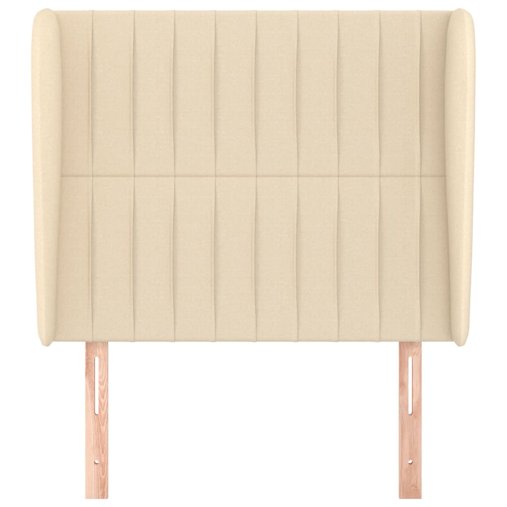 sengegavl med kanter 93x23x118/128 cm stof cremefarvet