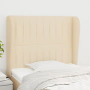 sengegavl med kanter 93x23x118/128 cm stof cremefarvet