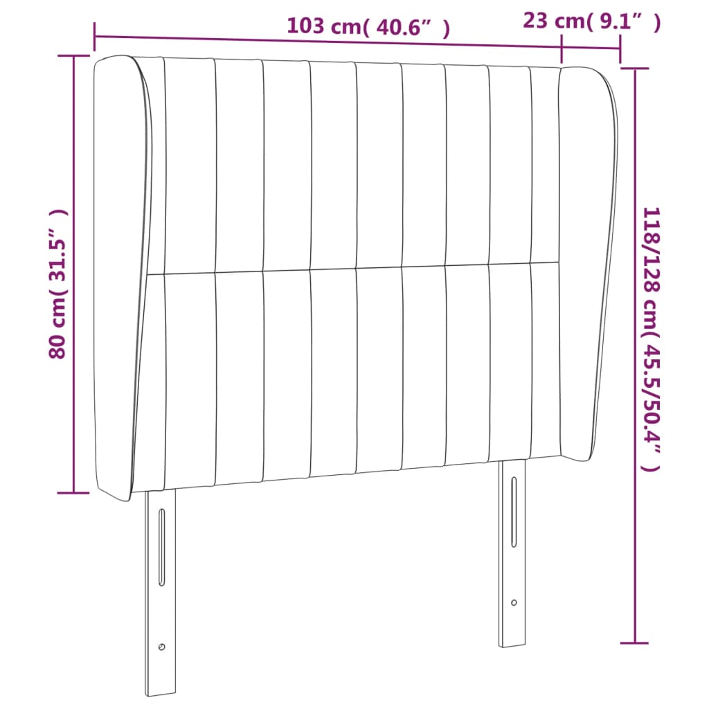 sengegavl med kanter 103x23x118/128 cm stof gråbrun