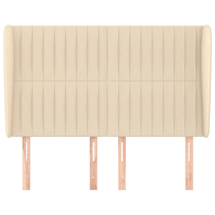 sengegavl med kanter 147x23x118/128 cm stof cremefarvet